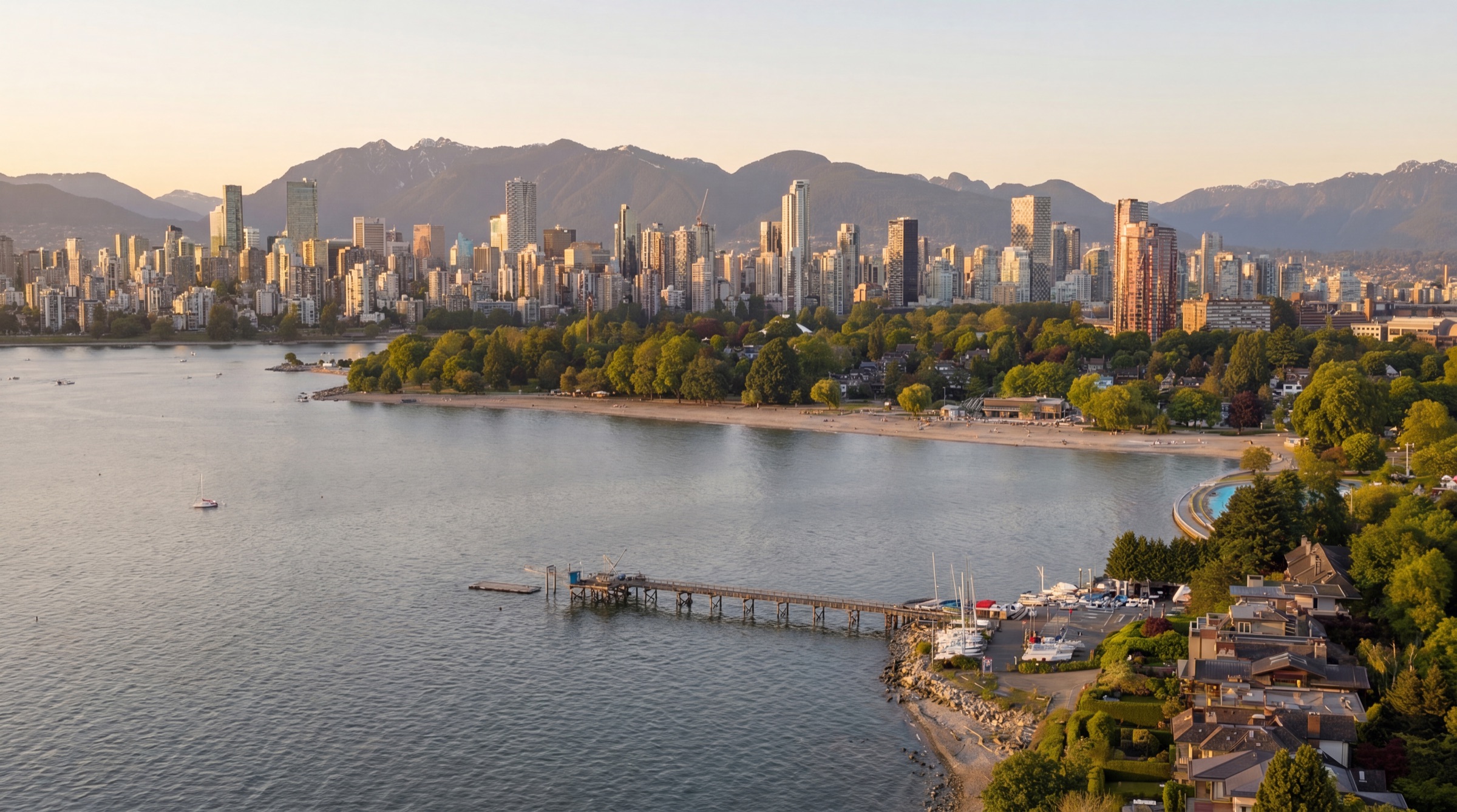 Kitsilano Beach, Kits Pool and the downtown skyline, minutes east of the lot