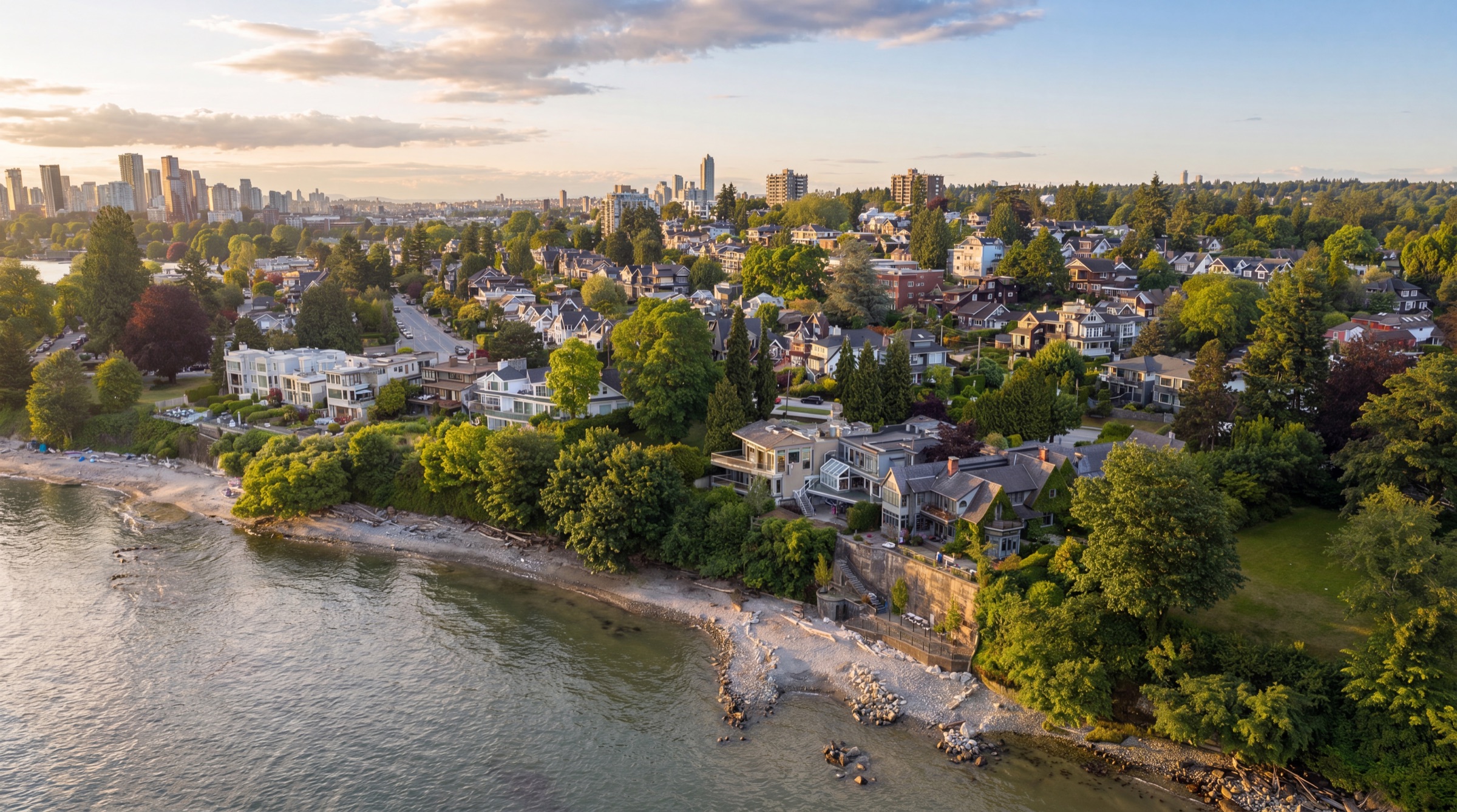 Looking east along the Kitsilano shoreline to downtown Vancouver