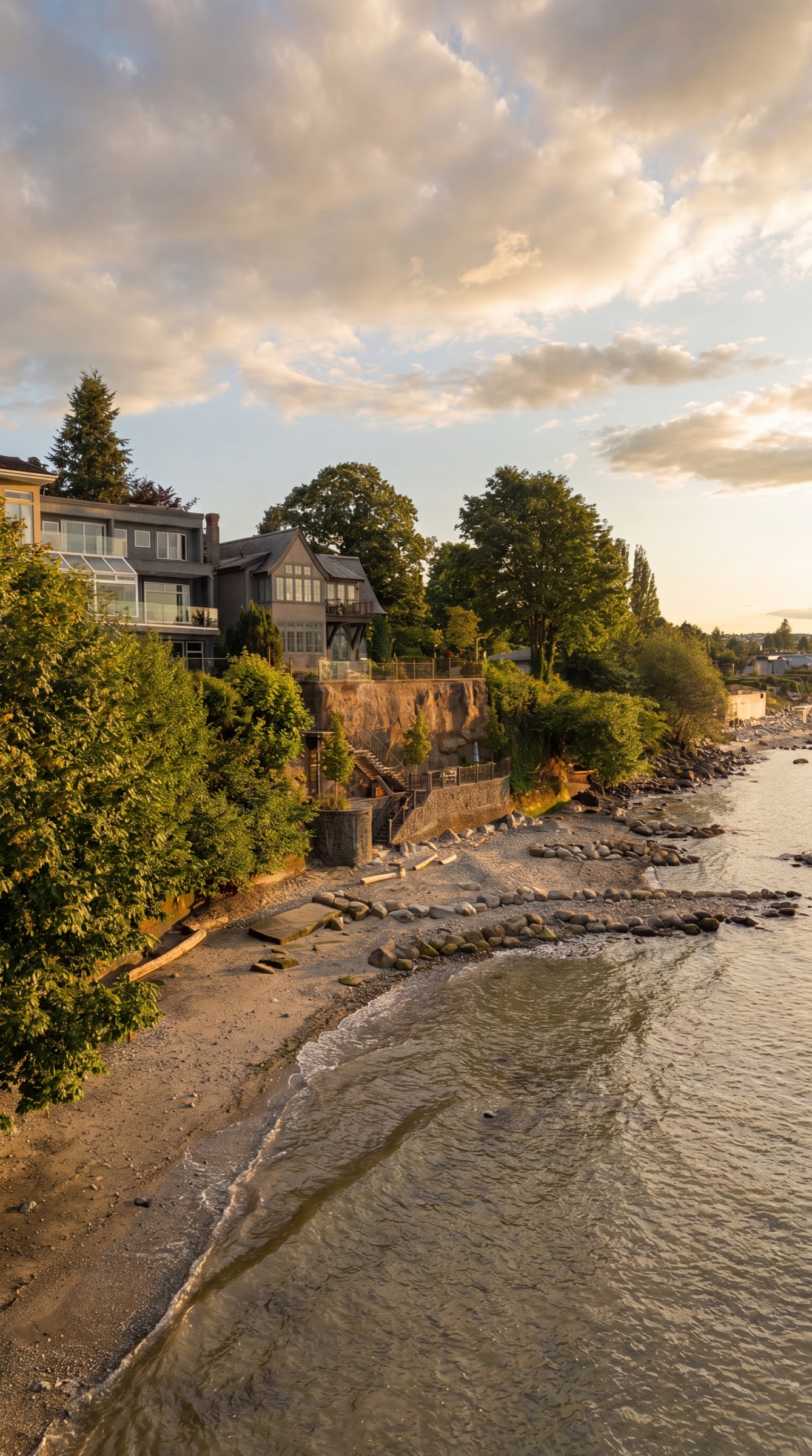 The shoreline below the bluff at golden hour